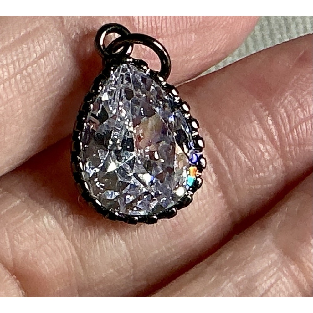 Studio by Freida Rothman Pear CZ Pendant Black Rhodium Brass Charm NWT